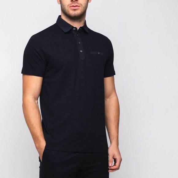 TED BAKER Saharah Geo Collar Regular Fit Polo Shirt In Navy - Picture 2 of 2